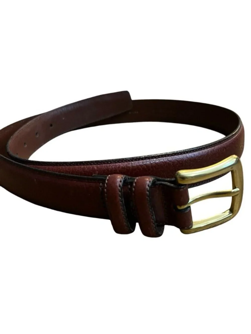 Mens 34 / 85 Full Grain Cowhide Leather Reddish Brown Belt Gold Buckle Roundtree